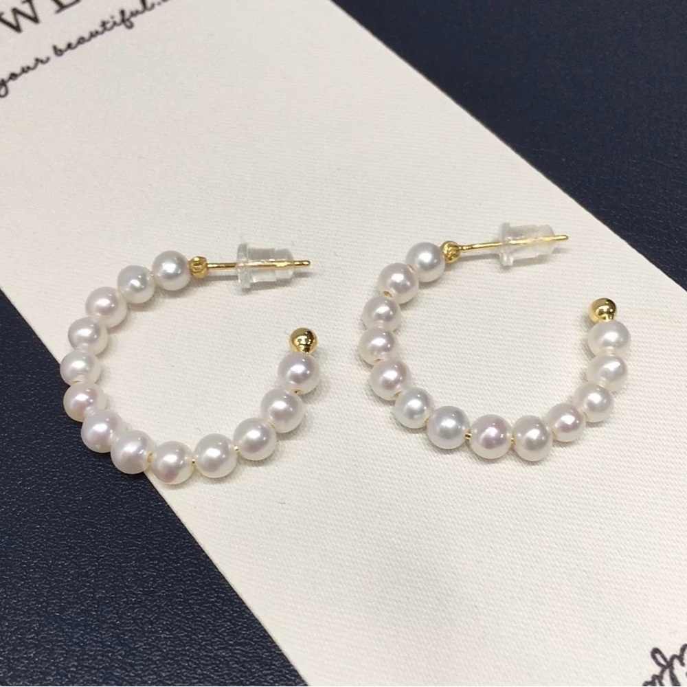 ❤️Chic Pearl Hoop Earrings Minimal Gold | New | 2.5cm
